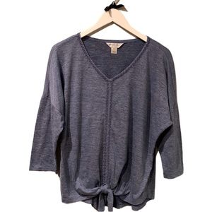 Christopher & Banks Blue V Neck Stitch Detail Front Tie 3/4 Sleeve Blouse LP